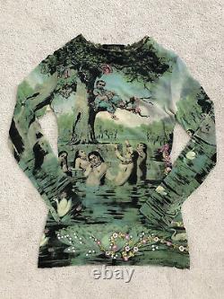 Jean Paul Gaultier Maille Green Bathing Crystal Embroidery Mesh Sheer Top M