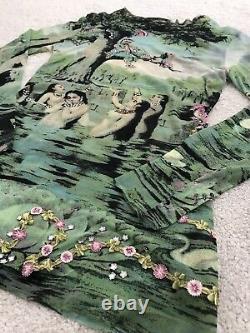 Jean Paul Gaultier Maille Green Bathing Crystal Embroidery Mesh Sheer Top M