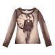 Jean-paul Gaultier Top Beige Brown Punk Girl Clock Print Long Sleeved Size S