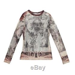 Jean-Paul Gaultier Top Grey Brown Mesh Religious Print Long Sleeved Size S