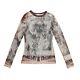 Jean-paul Gaultier Top Grey Brown Mesh Religious Print Long Sleeved Size S