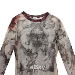 Jean-Paul Gaultier Top Grey Brown Mesh Religious Print Long Sleeved Size S