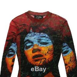 Jean-Paul Gaultier Top Multicolor Face Print Mesh Long Sleeved Size S