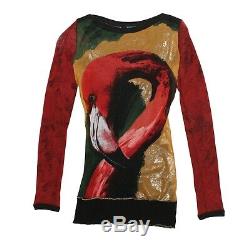 Jean Paul Gaultier Top Multicolor Flamingo Print Long Sleeved Mesh Size S