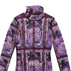 Jean-Paul Gaultier Top Purple Floral Print Long Sleeve Sheer Mesh Size M