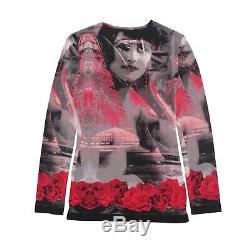 Jean-Paul Gaultier Top Red Black Rose Portrait Print Long Sleeved Size S