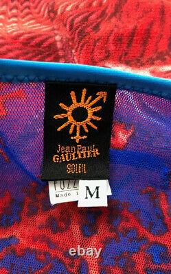 Jean Paul Gaultier Women's Top Long Sleeve Mesh Multicolor Red Blue Ocean Sz M