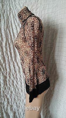 Jean Paul Gaultier floral tulle turtleneck top with knitted hems and cuffs sz L