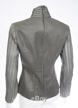 Jitrois Long Sleeve Gray Lambskin Leather Strip Masai Top sz 40 US 8 $3800
