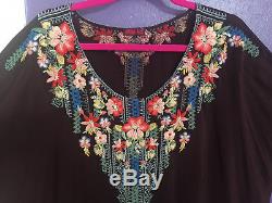 Johnny Was 1x plus boho gypsy burgundy top tunic blouse long sleeve embroidered