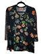 Johnny Was Ardell Henley Tee T-shirt Plus 1x Black Floral Print Soft Bamboo