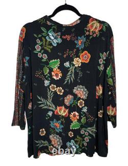 Johnny Was Ardell Henley Tee T-Shirt Plus 1X Black Floral Print Soft Bamboo