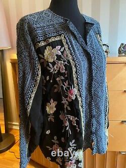 Johnny Was Black Rumi Floral Blouse Top Size XL
