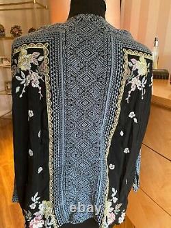 Johnny Was Black Rumi Floral Blouse Top Size XL