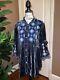 Johnny Was Blue Velvet Heavily Embroidered Tunic Top Long Sleeve Sz 1x (xl) Wow