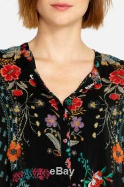 Johnny Was Ellamo Boxy Top Long Sleeve Button Front Embroidery Print C19618B9