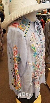 Johnny Was Embroidered Rayon Long Sleeve Top