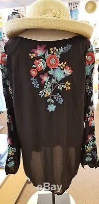 Johnny Was Embroidered Rayon Long Sleeve Top