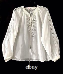 Johnny Was Ivory Here Long Sleeve Eyelet Cotton Silk Blend Tunic Top Small