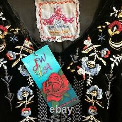 Johnny Was JWLA Embroidered Velvet Silk Rayon Sharkbite Hem Tunic Top XXL NWT