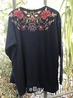Johnny Was Jwla Embroidered Simona Long Sleeve Thermal Top Size XL New With Tags