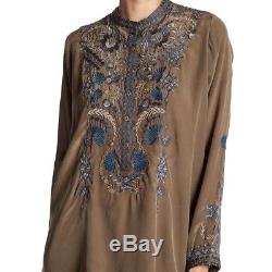 Johnny Was Long Sleeve Embroidered Silk Tunic Top Blouse New With Tags
