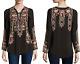 Johnny Was M Fabio Long Sleeve Tunic Top Blouse Beautiful Embroidered Georgette