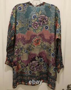 Johnny Was Multi Button Down Silk Blouse Tunic Top NWT Fall Collection XL