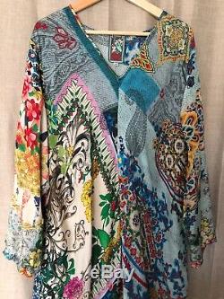 Johnny Was Multicolor Silk Tunic Top Long Sleeve V-Neck Floral Boho 2X Plus Size
