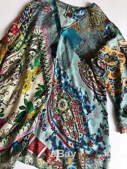 Johnny Was Multicolor Silk Tunic Top Long Sleeve V-Neck Floral Boho 2X Plus Size