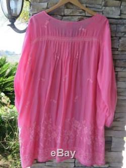 Johnny Was Pink Rayon Long Sleeves Embroidered Tunic Top Plus Size 1X Beautiful