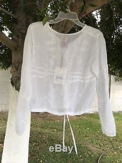 Johnny Was White Eyelet Long Sleeve Cage Top size X Draw String Waist NWT