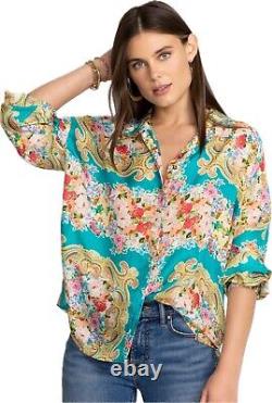 Johnny Was Women Top Size XL Multicolor Blouse Long Sleeve Collared. NWT