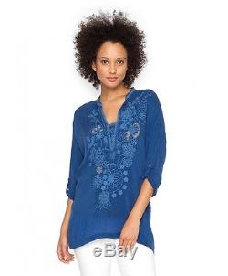 Johnny Was Women's Blue Lusana Long Sleeve Embroidered Blouse Top C89649 Boho