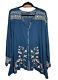 Johnny Was Womens Blouse Plus 3x Blue Cotton Floral Embroidered Tunic Top