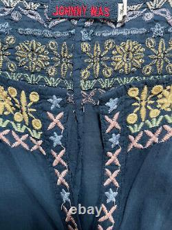 Johnny Was Womens Blouse Plus 3X Blue Cotton Floral Embroidered Tunic Top