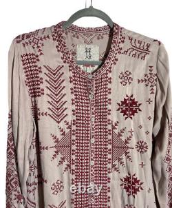 Johnny Was Womens Blouse S Small Taupe Embroidered Oversized Long Sleeve Tunic