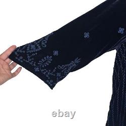 Johnny Was Womens Embroidered Velvet Tunic Top Size Large L Blue Rayon Silk Boho