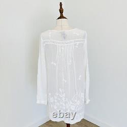Johnny Was Womens Tunic Top Blouse Embroidered White Rayon Long Sleeve Size XS