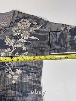 Johnny Was XS Thermal Long Sleeve Top Camo Floral Fleurie V-Neck Cotton Shirt