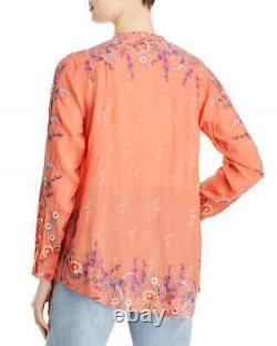 Johnny Was Yasamine Blouse L Large Burn Tangerine Floral Embroidered Tunic $320