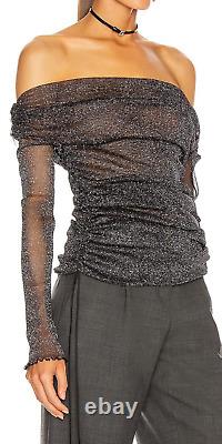 Jonathan Simkhai Standard Off Shoulder Shimmer Mesh Top Black Size M $225