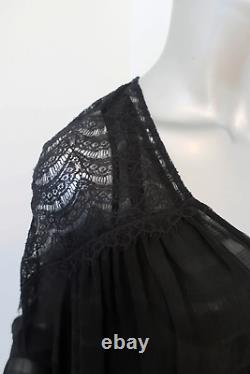 Jonathan Simkhai Tie Neck Blouse Black Lace & Silk Size Medium Long Sleeve Top