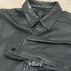 Joseph Mens Blue Navy Real Leather Long Sleeve Collared Shirt Top M