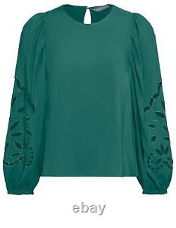 KATIES Womens Tops Long Sleeve Embroidered Cut Out Top