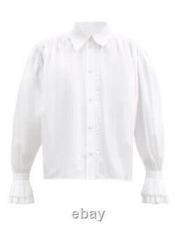 KHAITE Vanina Cotton Poplin Pleat Cuff White Shirt Blouse Top Small RRP £580