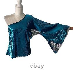 KY Womens Sequin Off The Shoulder Top Size Medium Custom Made Dramatic Sleeve