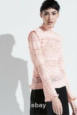 K/LAB Knit Lace TOP Size SMALL New SHIP FREE Peach Pink Long Sleeve Ruffle