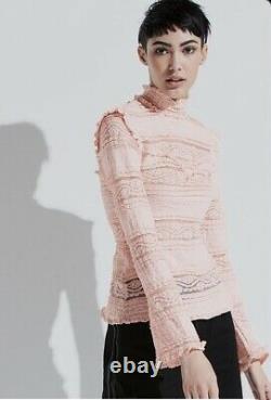 K/LAB Knit Lace TOP Size SMALL New SHIP FREE Peach Pink Long Sleeve Ruffle