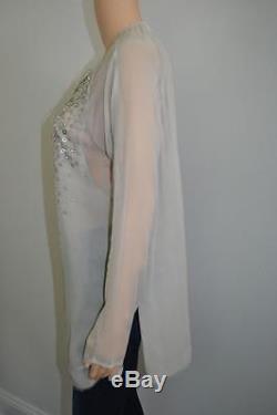 KaufmanFranco Grey Silk Beaded Long Sleeve Tunic/Blouse/Top Size 6/42